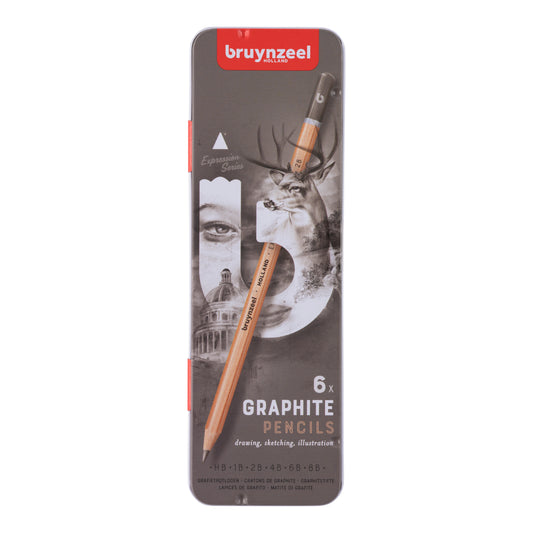 Bruynzeel Expression 6 graphite pencils tin - Paper Dream