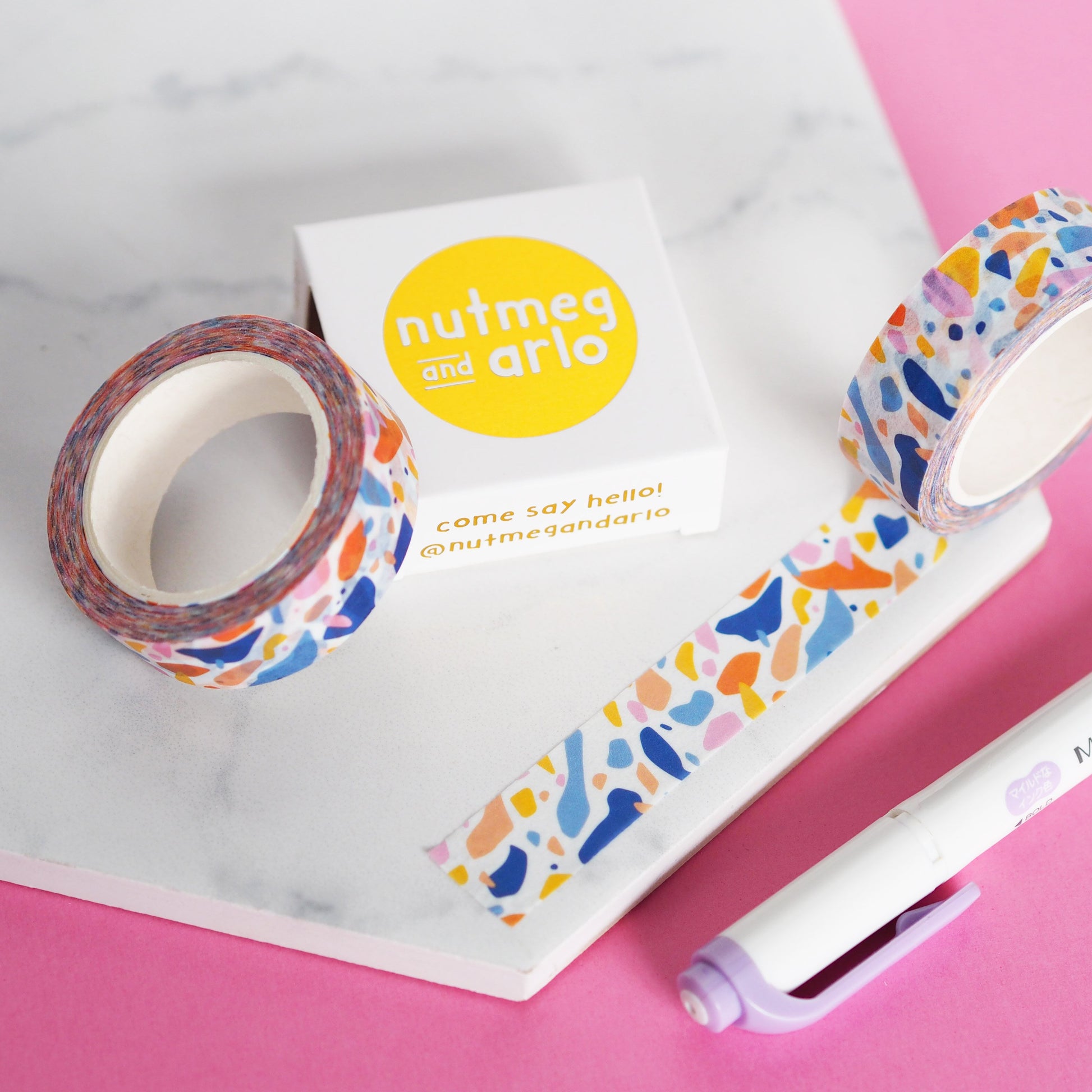 Nutmeg and Arlo Terrazzo Washi Tape flatlay 15mm x 10m - Paper Dream