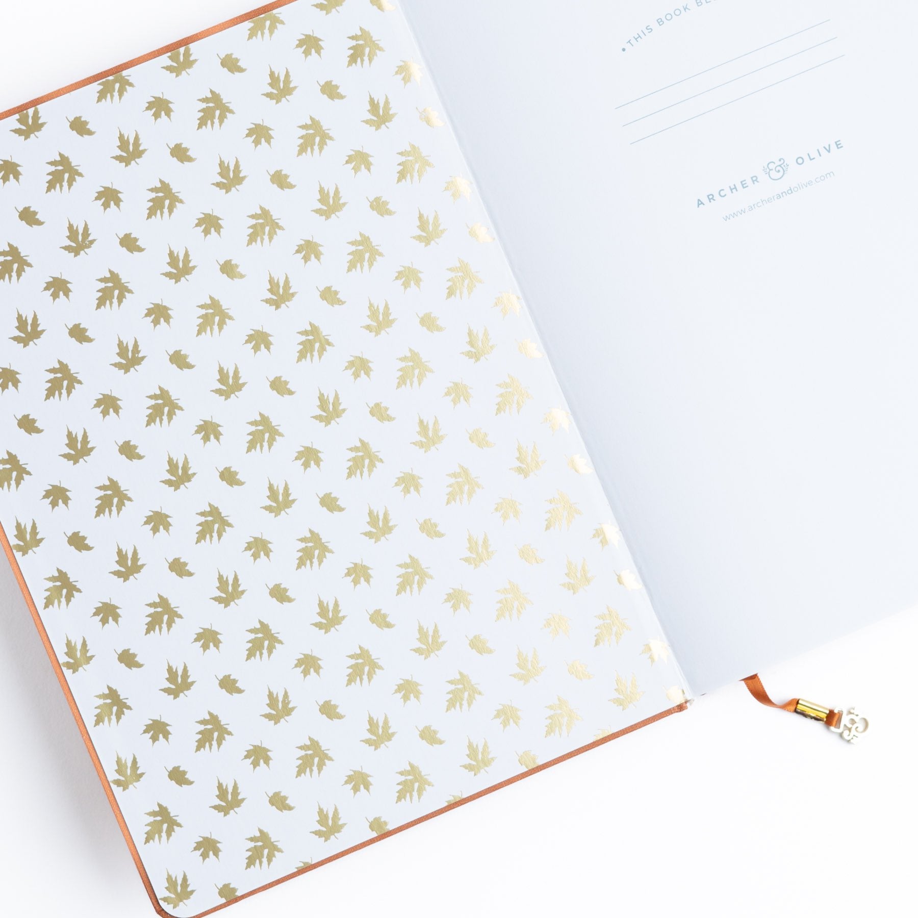 Archer and Olive Swirling Leaves gold foiled endpaper - Paper Dream