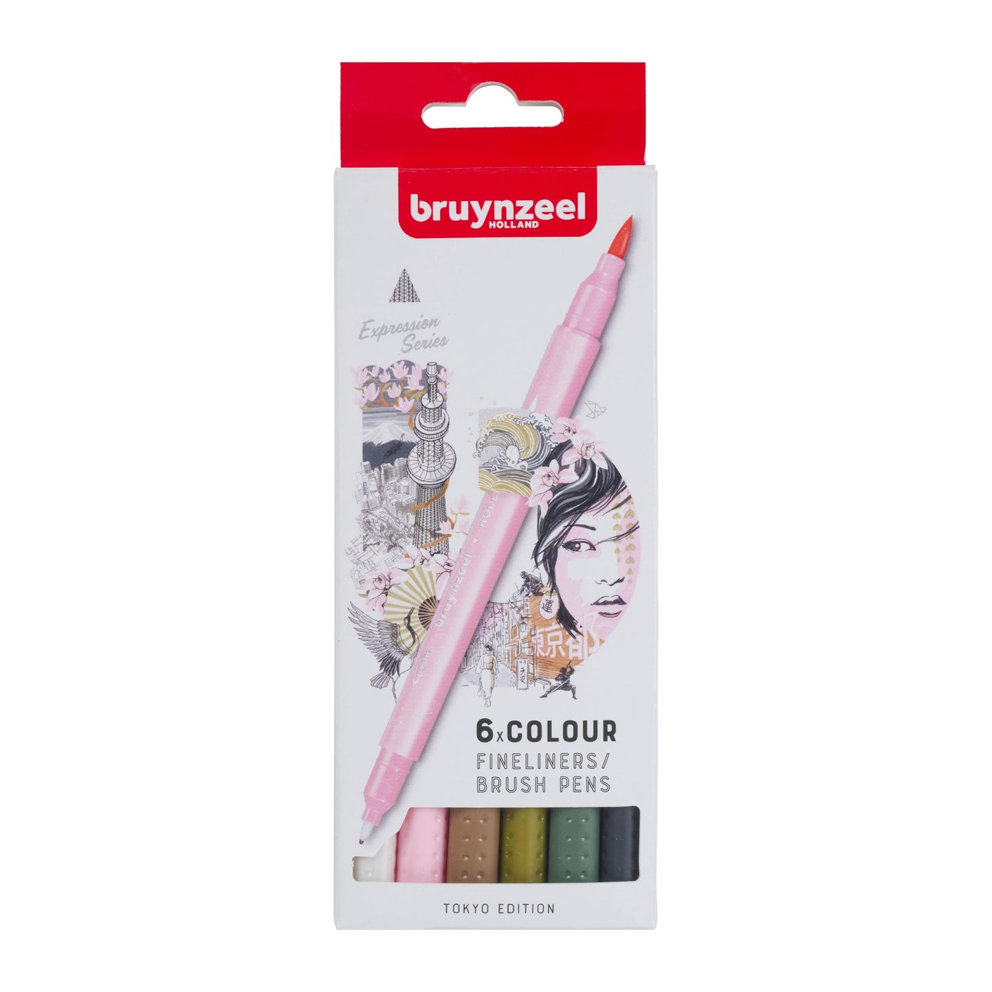 Tokyo dual tip Fineliner / brush pens 6 pack Bruynzeel - Paper Dream