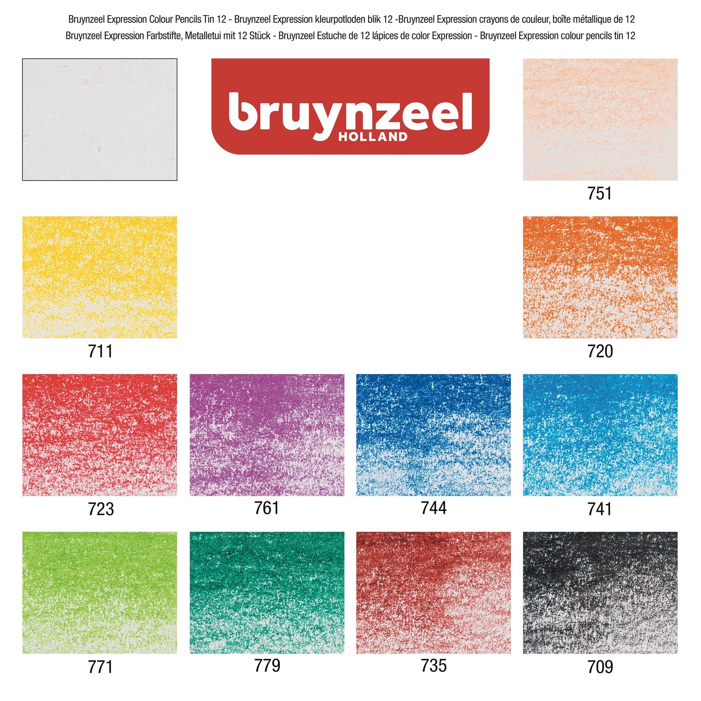 Bruynzeel expression 12 colour pencils tin swatches - Paper Dream