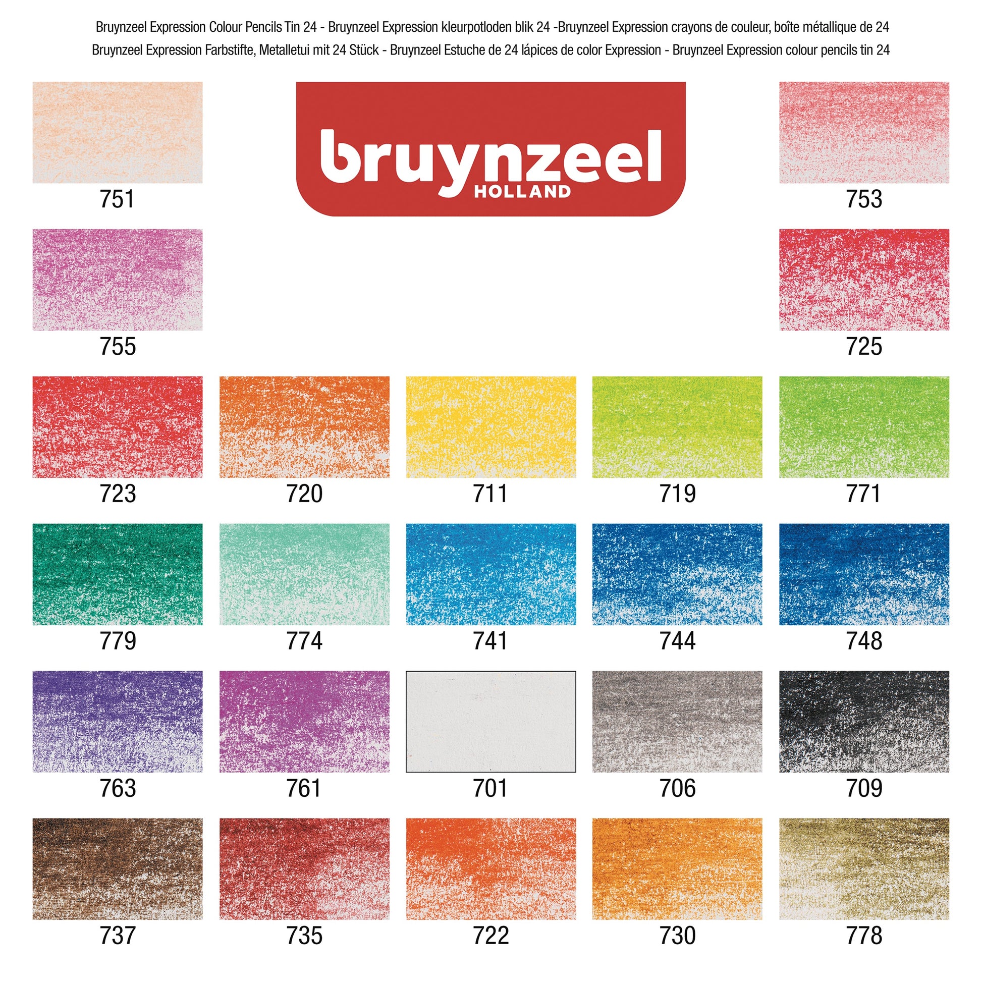 Bruynzeel expression 24 colour pencils tin swatches - Paper Dream