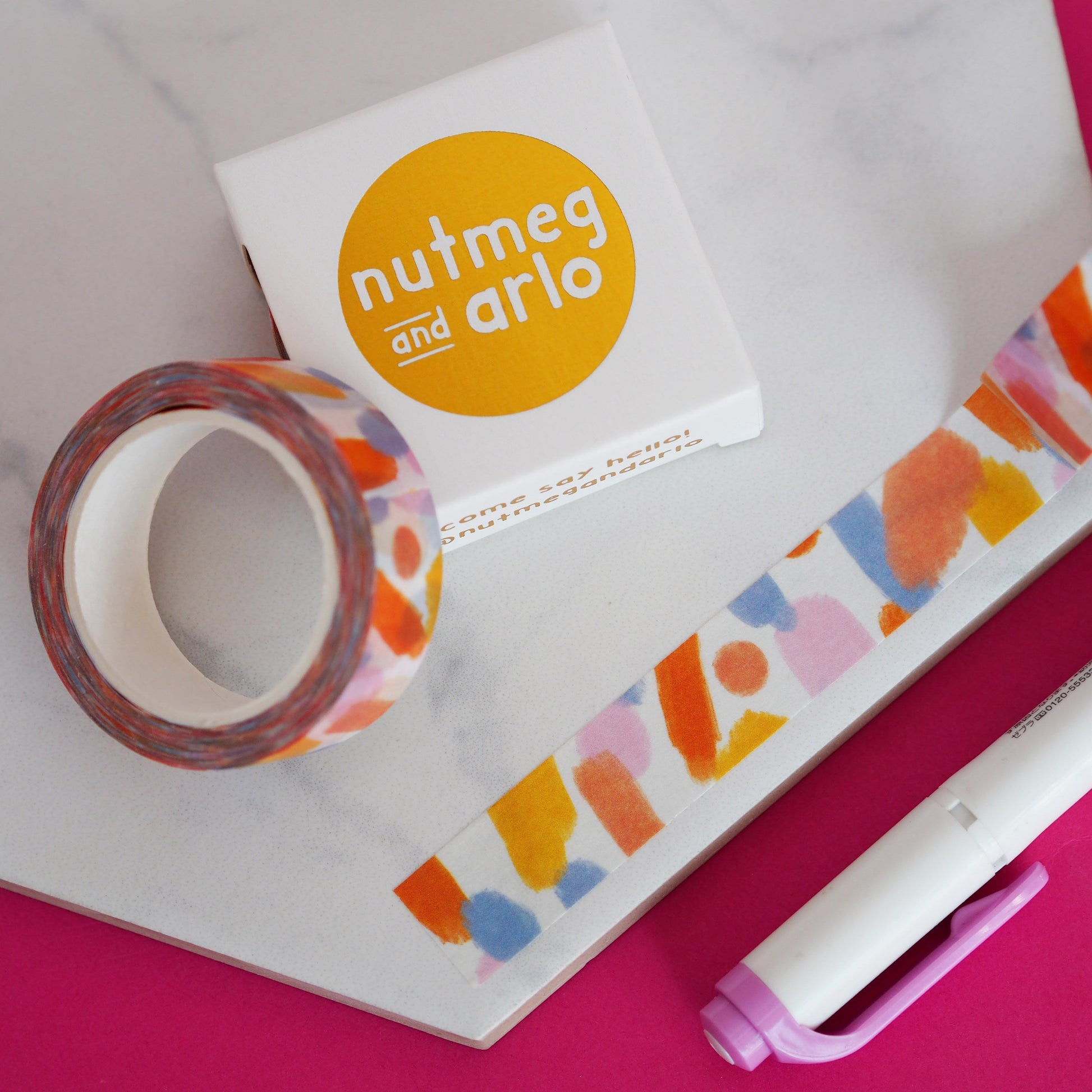 Nutmeg and Arlo Paint Splashes Washi Tape flatlay 15mm x 10m - Paper Dream