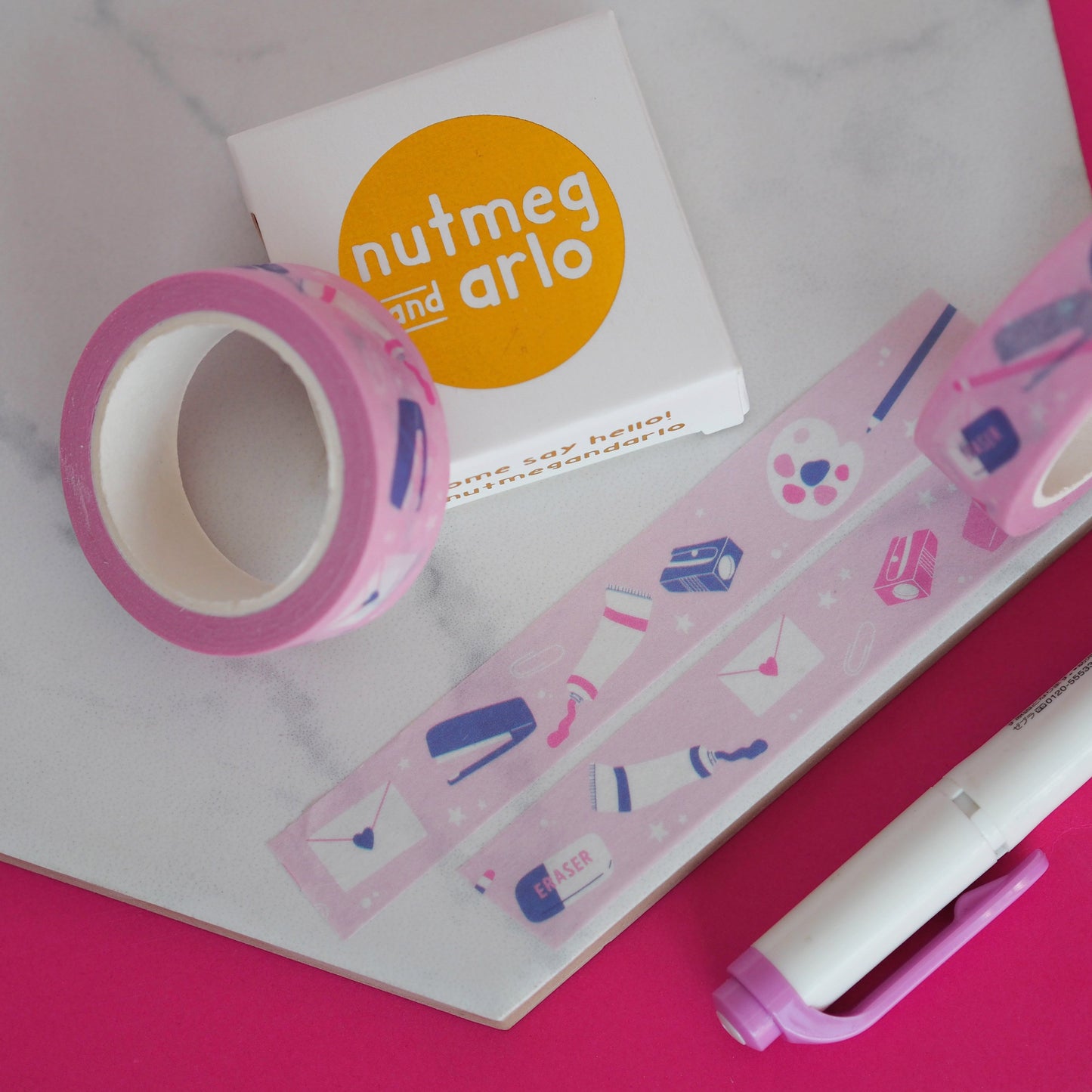 Nutmeg and Arlo Stationery Lover Washi Tape flatlay 15mm x 10m - Paper Dream