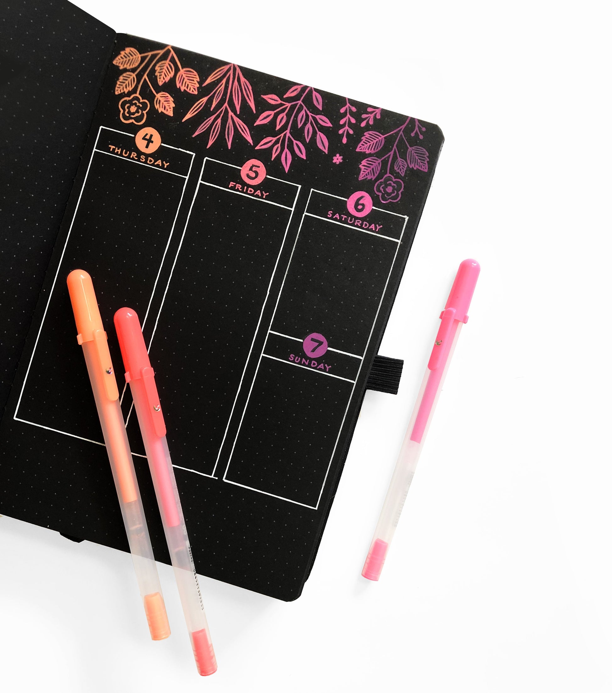 Archer and Olive blackout dot grid bullet journal with sakura gelly roll pens