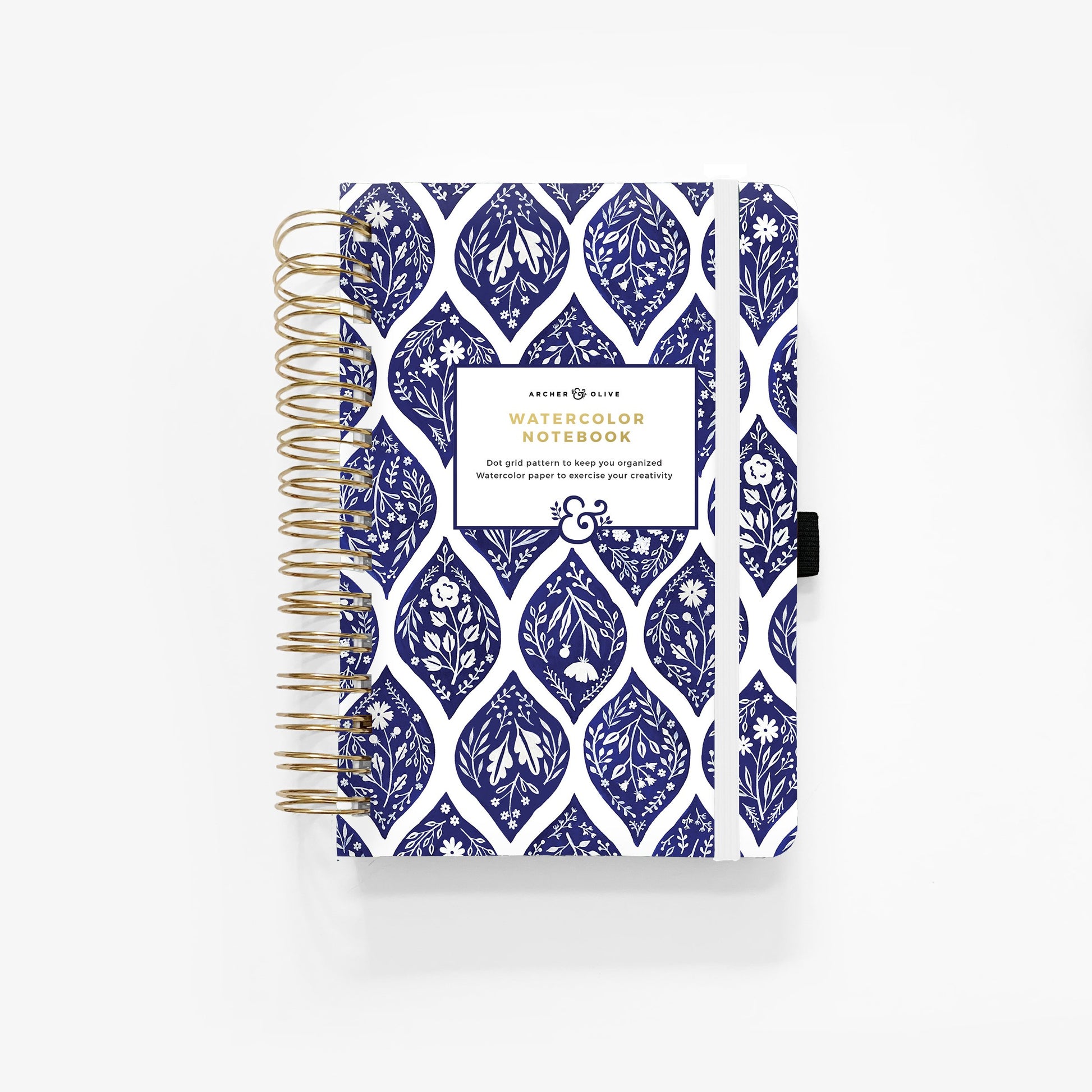 Archer and Olive A5 Fleur-De-Blue watercolour spiral bound dot grid notebook - Paper Dream