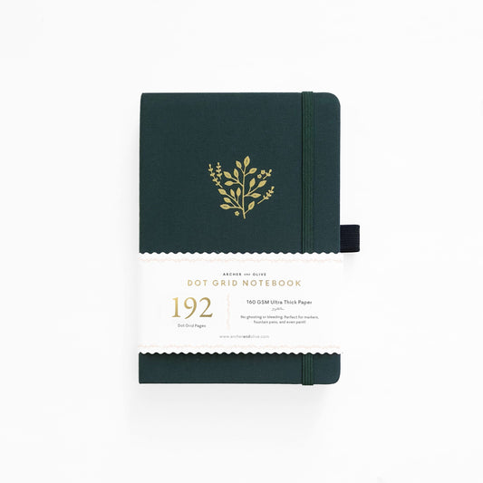 Archer and Olive A5 Deep Green 192 Pages Dot Grid Notebook - Front Cover with Sleeve - Paper Dream